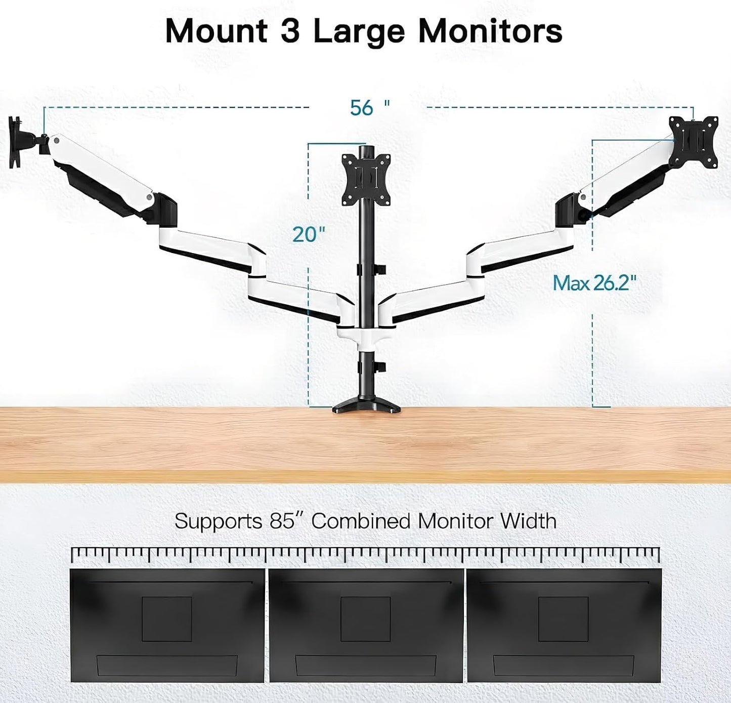HUANUO Triple Monitor Stand - Full Motion Articulating Monitor Mount Fit Three 17 to 32 inch LCD Computer Screens with Clamp, Grommet Kit