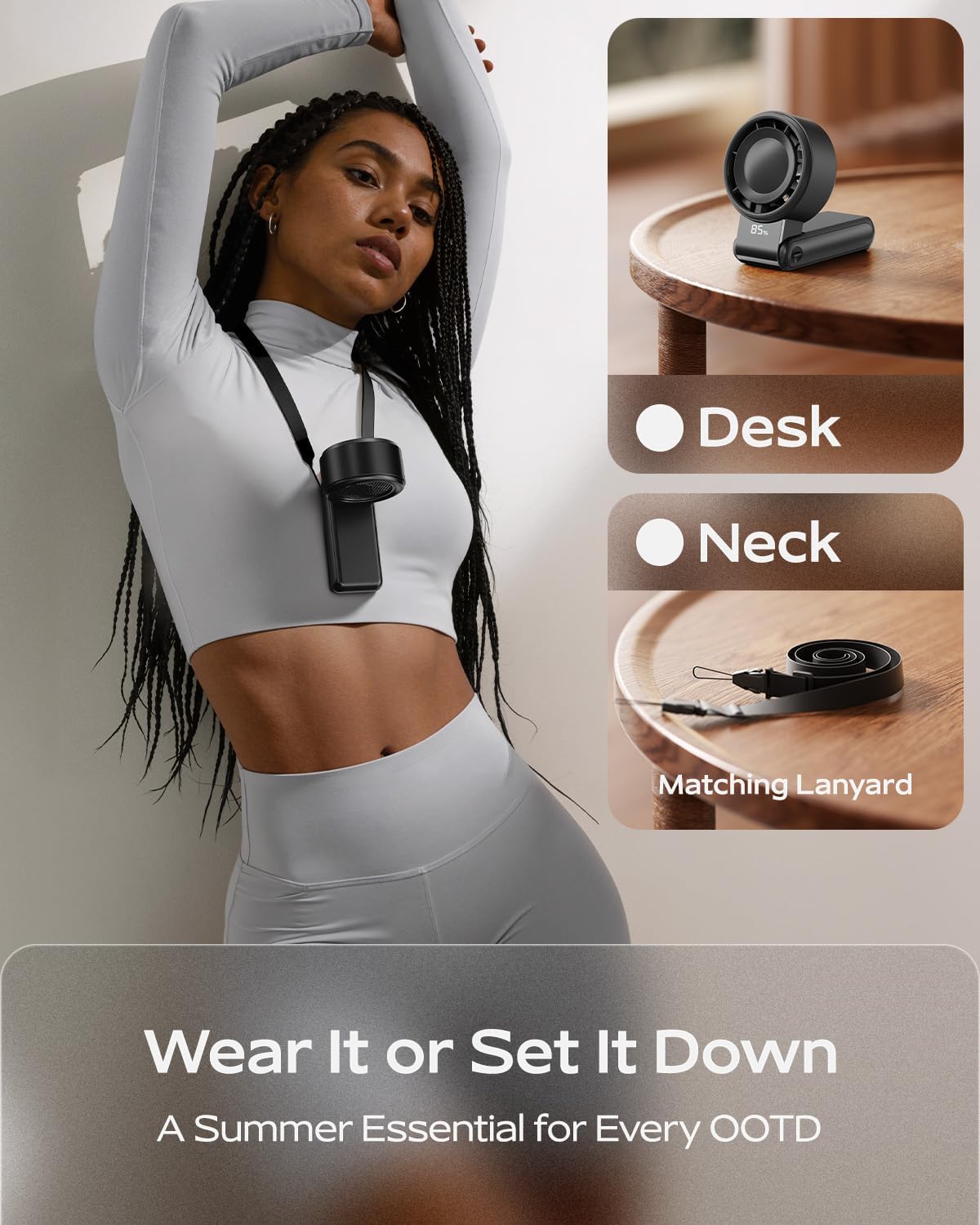 SHEWIND Portable Handheld Mini Fan -5 Speeds, 20H Max, LED Display - Black | Foldable Mini Fan; Neck & Desktop Use; 4000mAh Rechargeable Battery; Travel Turbo Fan