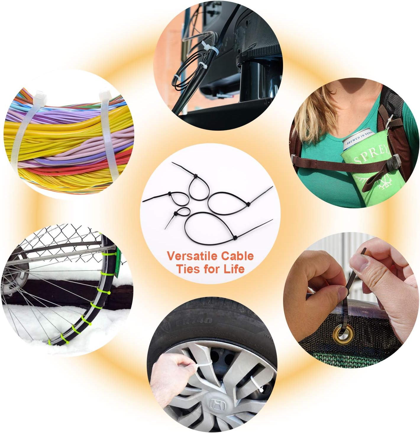 Zip Ties Assorted Sizes 700 Pack 4+6+8+10+12 Inch Cable Ties Heavy Duty 40lbs Plastic Wire Ties UV Resistant Zipties Black Small Zip Tie Wraps Assortment Cord Management for Home, Office, Gardening
