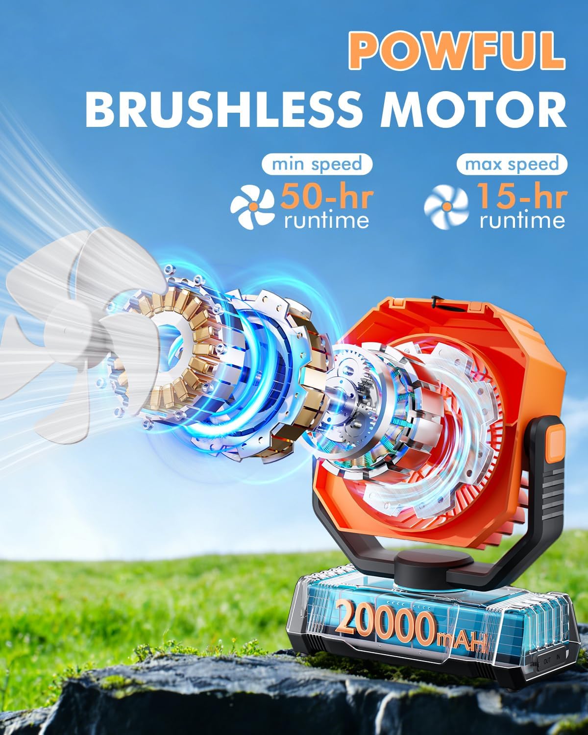Portable Misting Fan with 20000mAh USB Rechargeable Battery, 250mL Water Tank & LED Lantern – Cooling Fan with Mister for Camping, Home, Tent, Beach, Picnic, Barbecue, Outdoor & Indoor Use