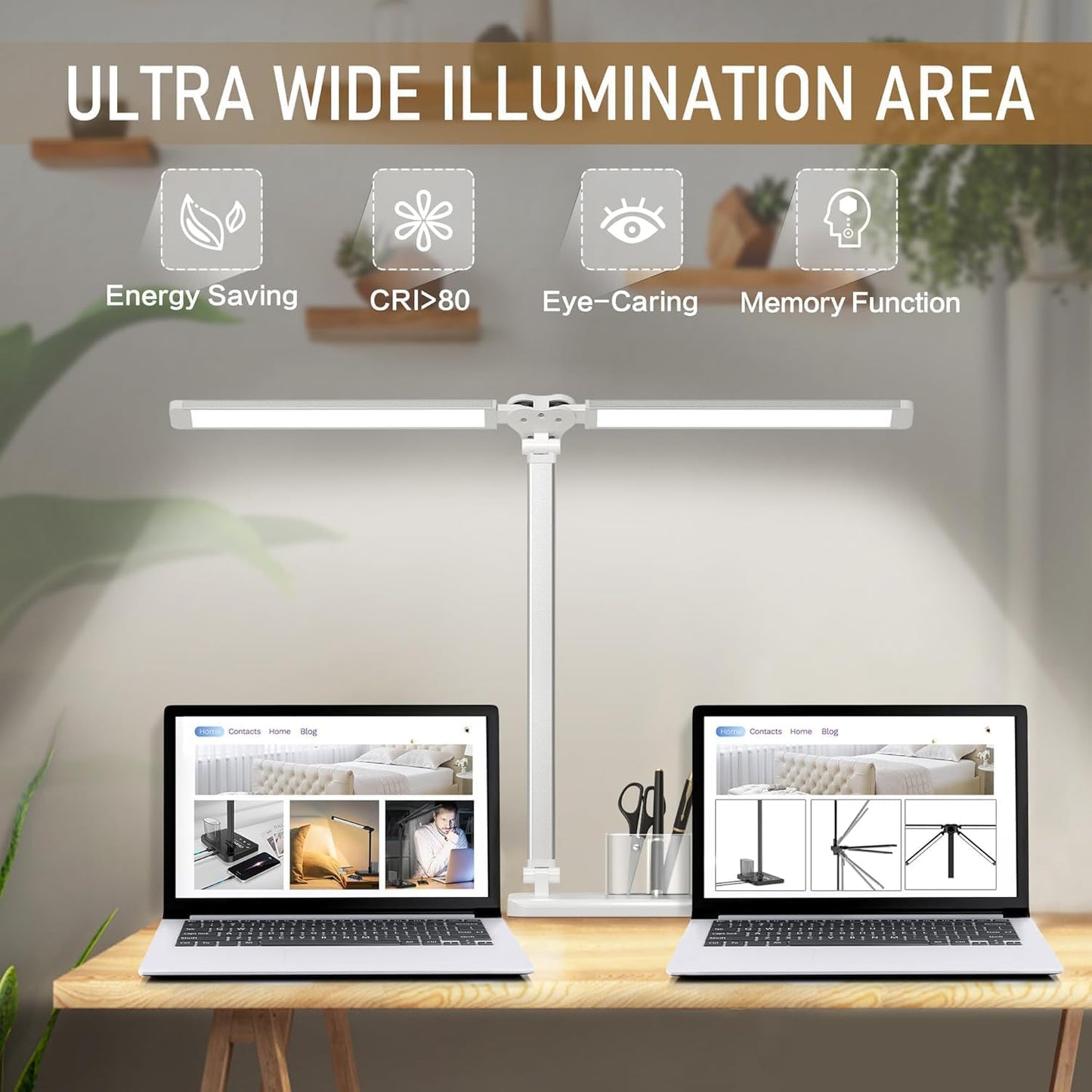 LED Desk Lamp for Home Office Desk Light Table Lamp 50 Lighting Modes Timer | Eye-Caring Desk Lamp with USB Adapter, Foldable Dual Swing Arm Architect for Reading, Study, Workbench