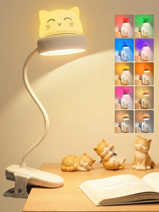 Cat Lamp,Dimmable RGB Clip on Light,Cute Desk Lamp Rechargeable Night Light | 4000mAh Battery Desk Lamp with Clamp,Cordless & Wireless Clip on Night Light for Kids/Toddle/Baby,Bed Headboard/Bedside/Table