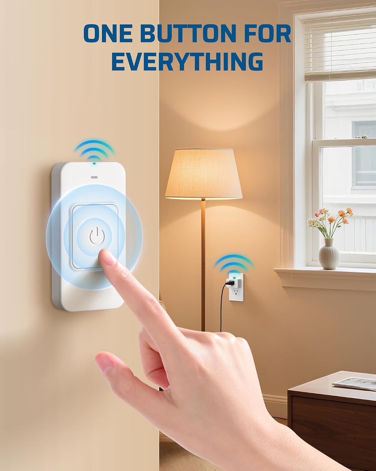DEWENWILS Indoor Remote Control Outlet, One-Touch Control Big Single-Button, Wireless Remote Light Switch, 15A/1875W, 100FT Range RF Signal, Magnetic Wall Switch for Vacs, Lamp, White