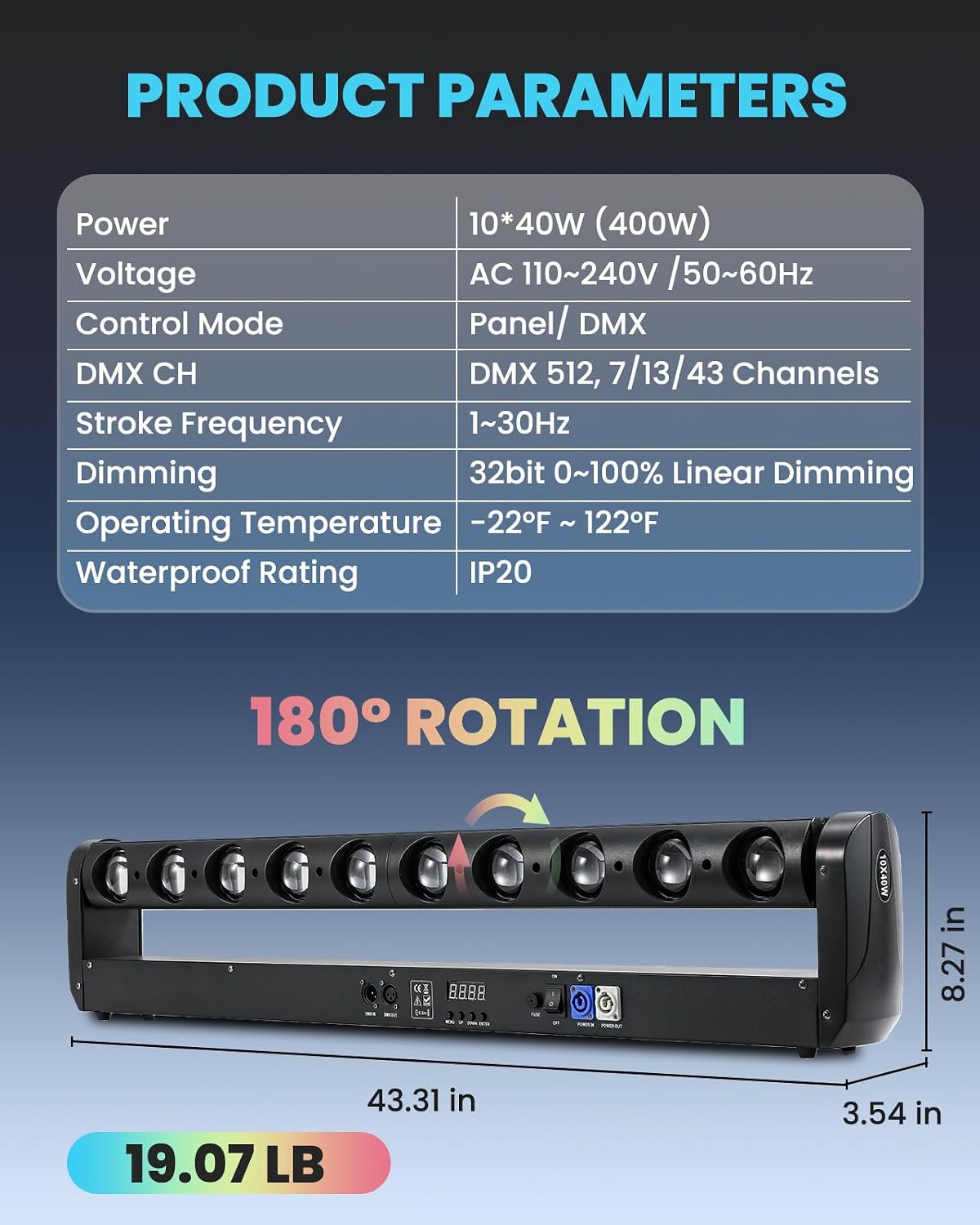 2 Pack 400W 10-Eye Moving Head Light Bars, 127+ Dynamic Effects, RGBW 4-in-1 Wall Washer Lights, DMX512 Sound-Activated DJ Stage Lighting for Wedding Party Theater