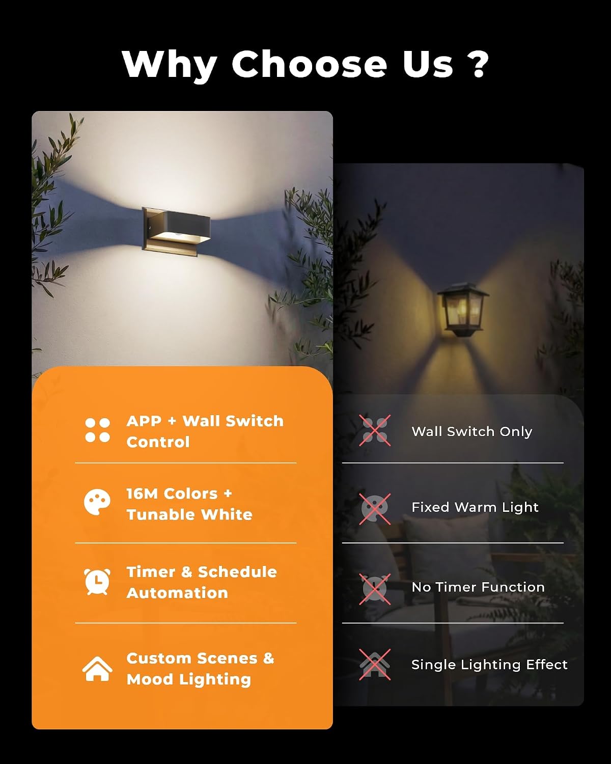 Outdoor Wall Lights, Smart RGB Color Changing Porch Lights with App Control, Hardwired Exterior Wall Sconces, Dimmable, Timer & Schedule, IP65 Waterproof for Front Door Garage Patio, 2 Pack