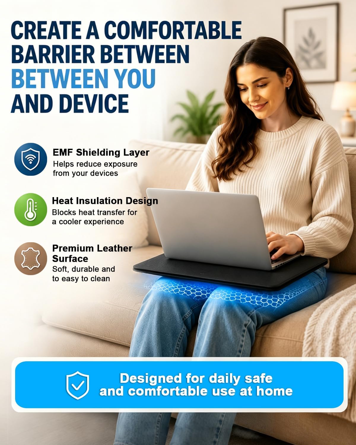 NEWBEAU EMF Protection Laptop Pad, 4-Layer Radiation Shielding Heat Blocker for Laptop, Tablet & Notebook, 12"x16" Portable Protection from EMF & Radiation