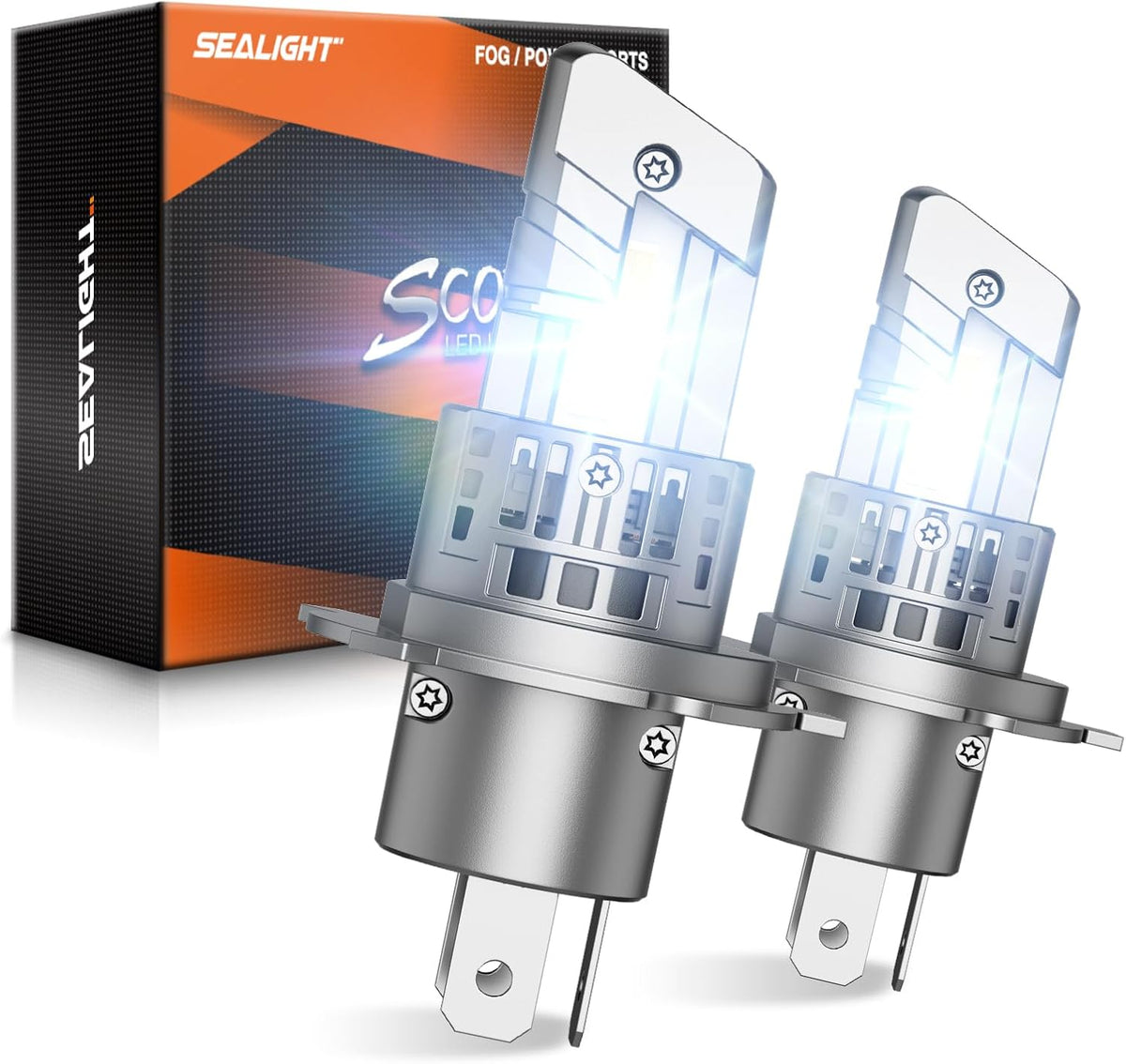 SEALIGHT H4/9003/HB2 Fog Light Bulbs, 50000LM 6500K Cool White, 1:1 Mini Size, H4 Bulb with 13000RPM Cooling Fan, 3 Mins Plug-N-Play, IP67 Waterproof Non-polarity, Pack of 2