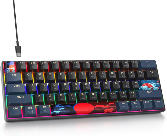 surmen 60% Gaming Keyboard 60 Percent, Wired Mini Mechanical Keyboard with Linear Red Switches PBT Keycaps for PC Gamer Typist (Blue Samurai B/Rainbow Led)