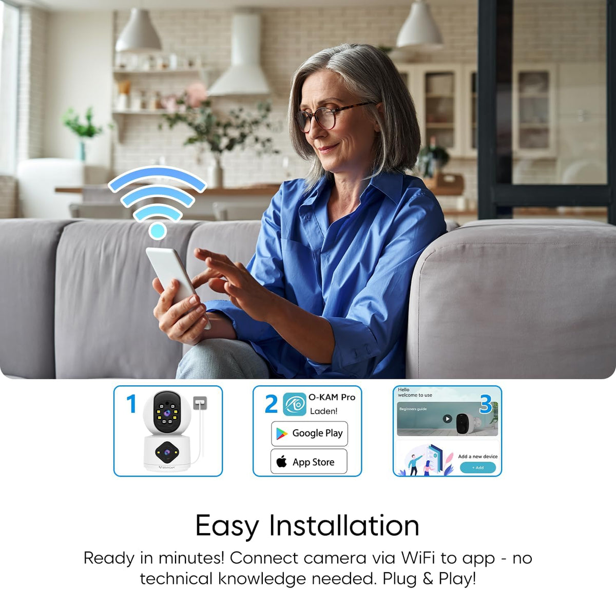 VSTARCAM Indoor Security Camera, 2K Dual Lens WiFi Camera with Two Live Views, 360° Pan & 90° Tilt, Two-Way Audio, Color Night Vision, Motion Alerts, 24/7 Recording for Baby, Pet, Elderly & Home
