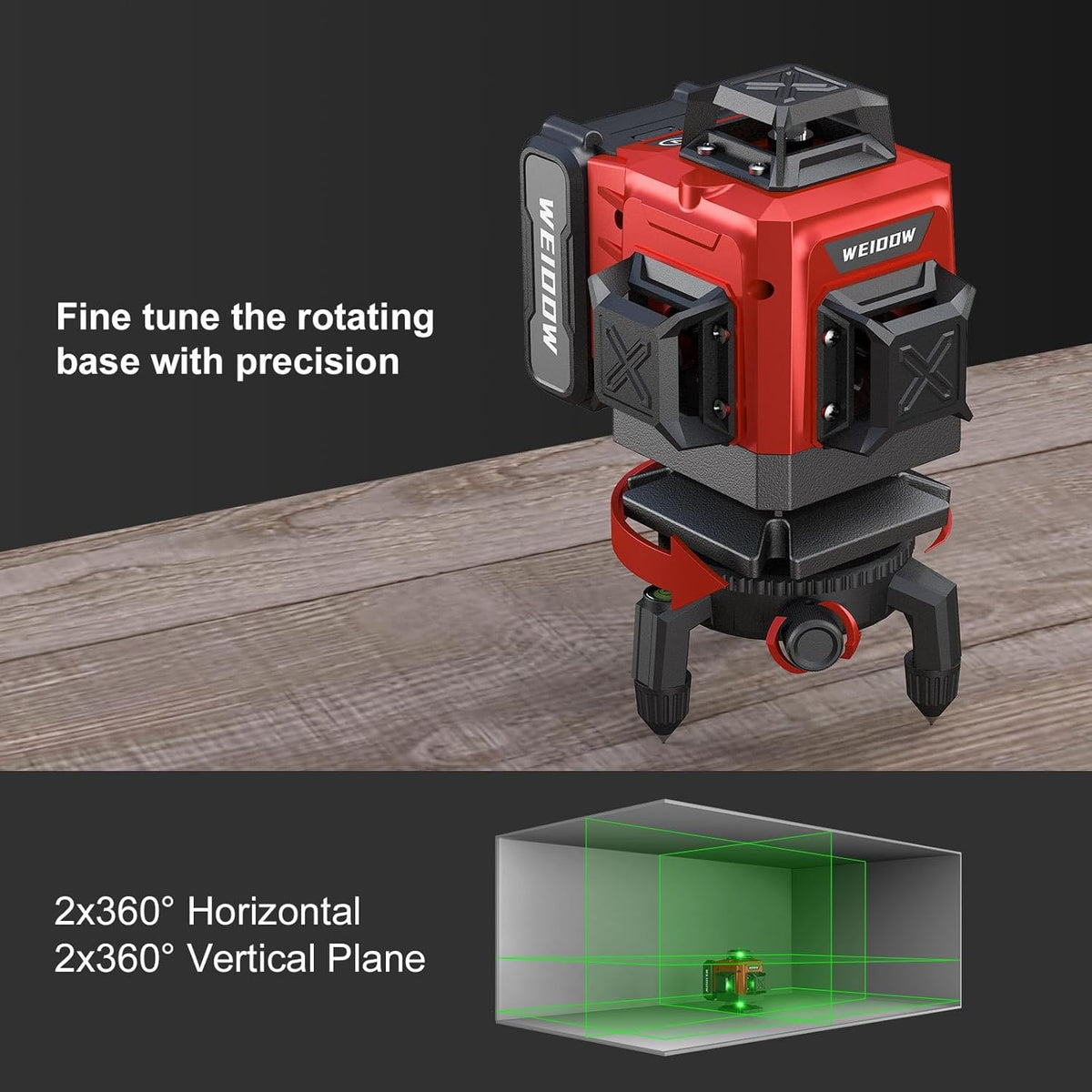 WEIDDW Laser Level 360° Green Cross Line Self Leveling Laser Measuring Tool