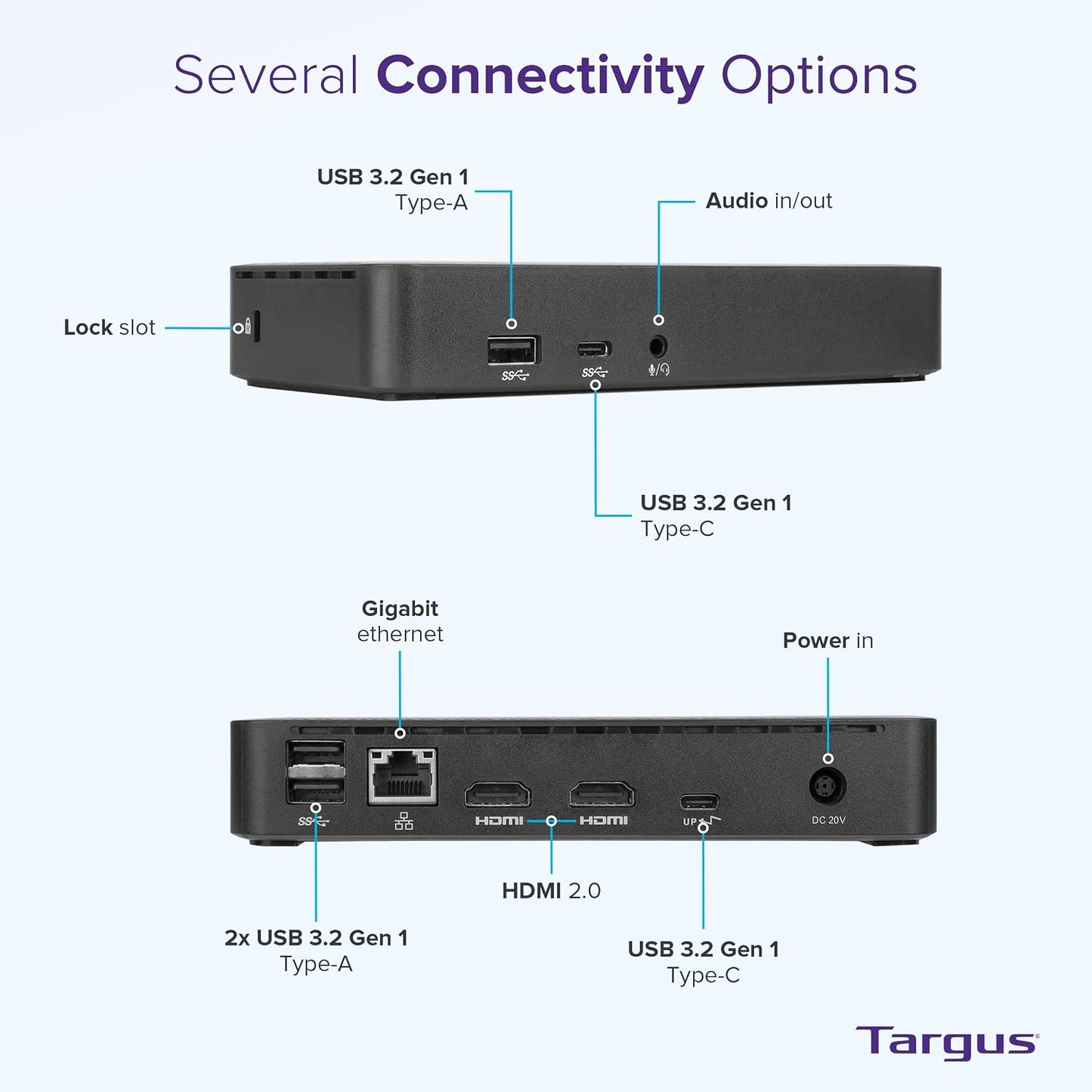 Targus USB C Docking Station Universal DV4K, USB C Laptop Docking Station Dual Monitor 2 HDMI, 65W Power Delivery, DisplayLink Works w/Operating Systems Like Windows, Mac, Android, iOS (DOCK310USZ)