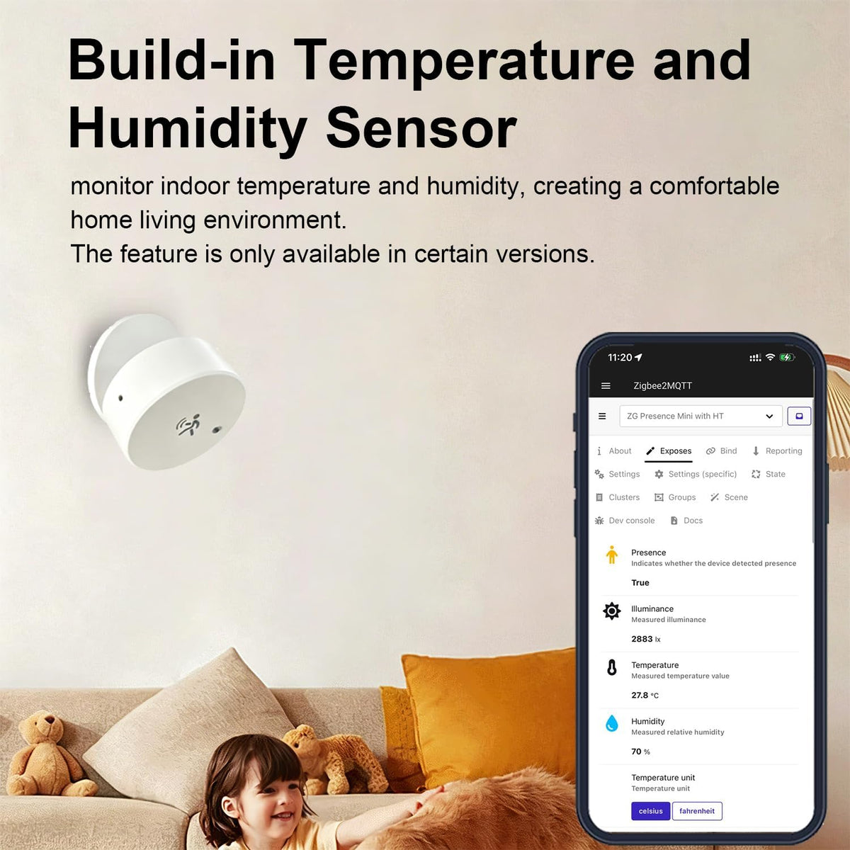 Zigbee Presence Sensor, Built-in Temperature, Humidity and Light Sensor