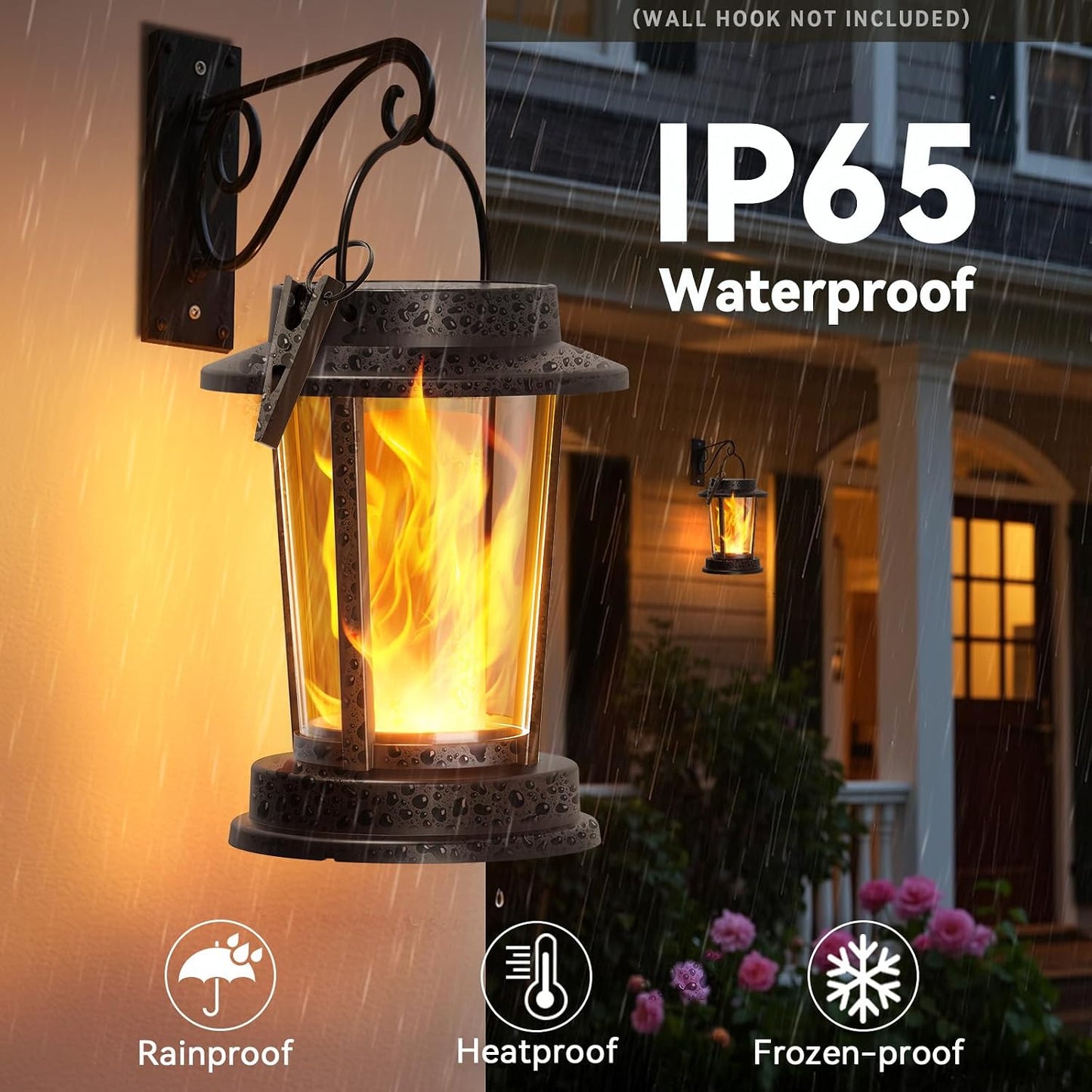 Solar Lanterns Outdoor Waterproof, Upgraded Flickering Flame Solar Lights Outdoor, Solar Powered Lanterns Decorative, Hanging Solar Lantern for Garden Yard Patio Path Porch Tree Decor 2 Pack