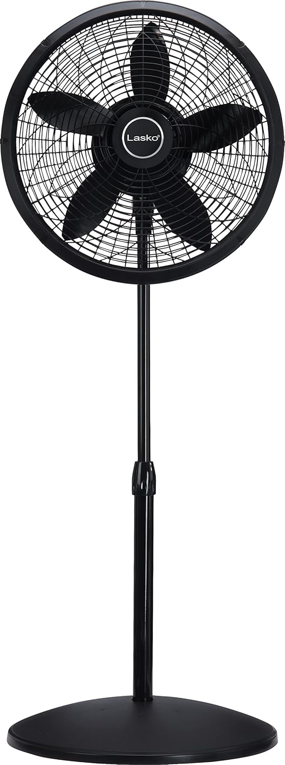Lasko Pedestal Fan, Oscillating Fan for Bedroom with Adjustable Height and 3 Cooling Speeds, Portable, 18", Black, 1827