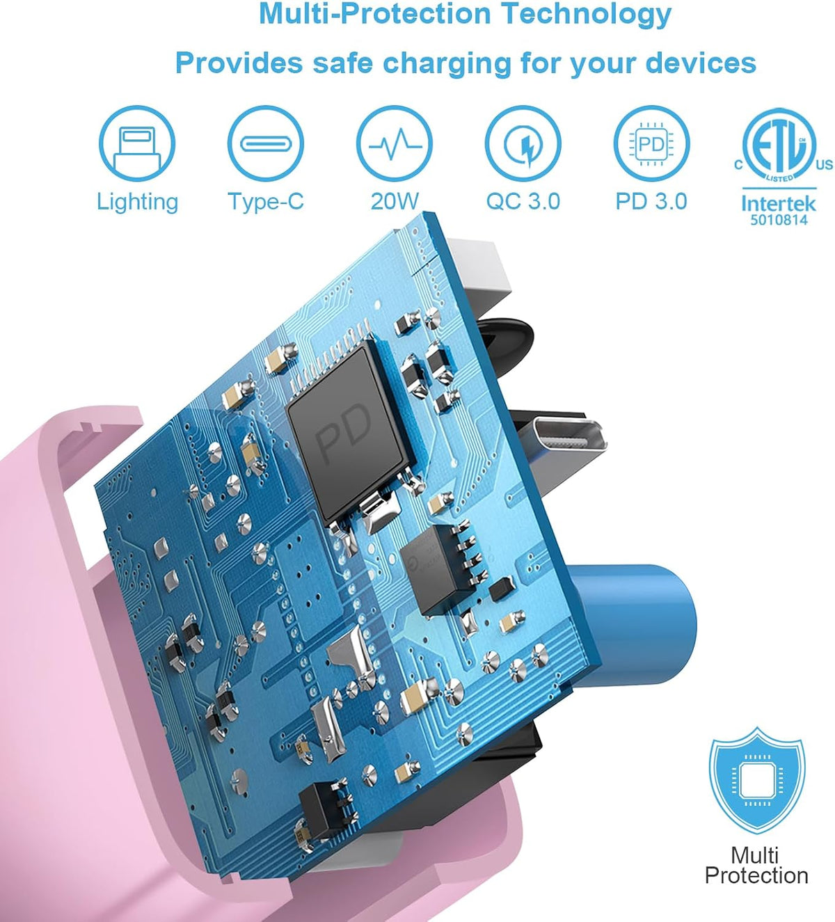 iPhone Duo 18 17 16 15 Charger Fast Charging USB C Charger Block, Pink