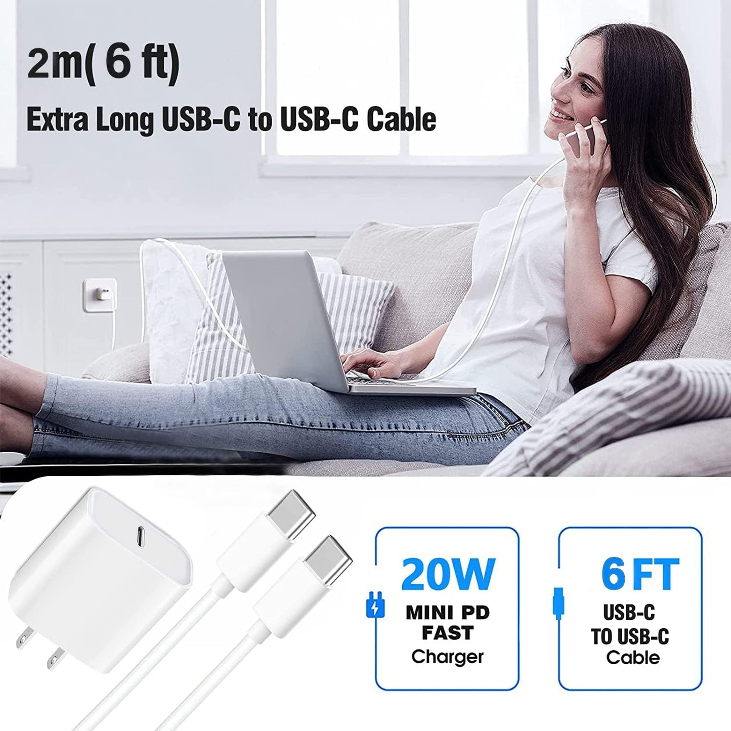 USB C Fast Charger for Apple iPad Pro 13/12.9/11 in 2026-2018,iPad 11th(A16),iPad Air 5th/Mini 7th,iPhone 17/16/15 Series,USB C Charger Fast Charging Adapter Wall Block with 6FT USBC to C Cable Cord