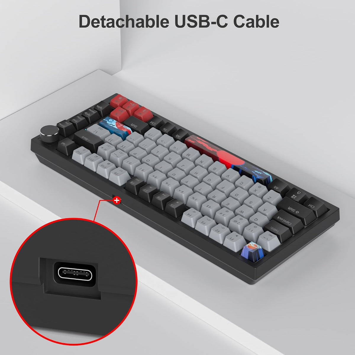 Fogruaden Wired 75% Mechanical Keyboard, Hot Swappable Gasket Mount With Red Switch, RGB Backlit 82 Keys TKL, NKRO Compact Gaming With Knob (Dolch)