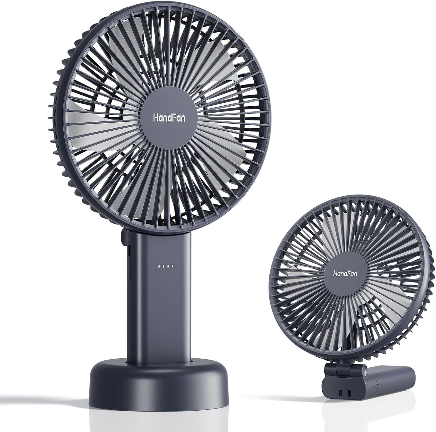 HandFan Quiet 6 Inch Handheld Fan [34H Max Cooling Time], 6 Speed Rechargeable Personal fan and Desktop with Base, 180° Foldable for Travel Concerts Makeup Office (Grey)