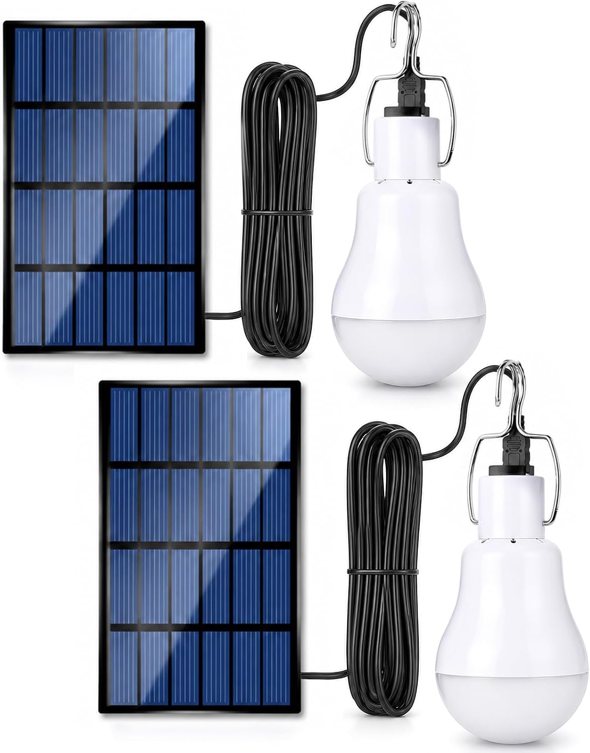 Solar Light Bulbs for Indoor Home and Chicken Coop, Outdoor Waterproof Camping Lamps for Tent, Rechargeable LED Solar Lights for Shed Night, Emergency, 2-Pack