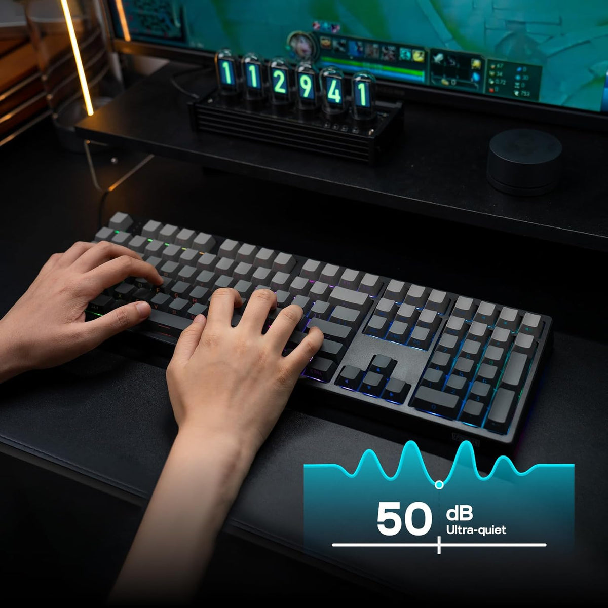 EPOMAKER TH108 Full Size Mechanical Keyboard, Wireless Gaming Keyboard with 10000mAh Battery, Creamy Gasket, 108 Keys, Hot Swap, Custom Driver, RGB Backlight (Black, Sea Salt Silent)