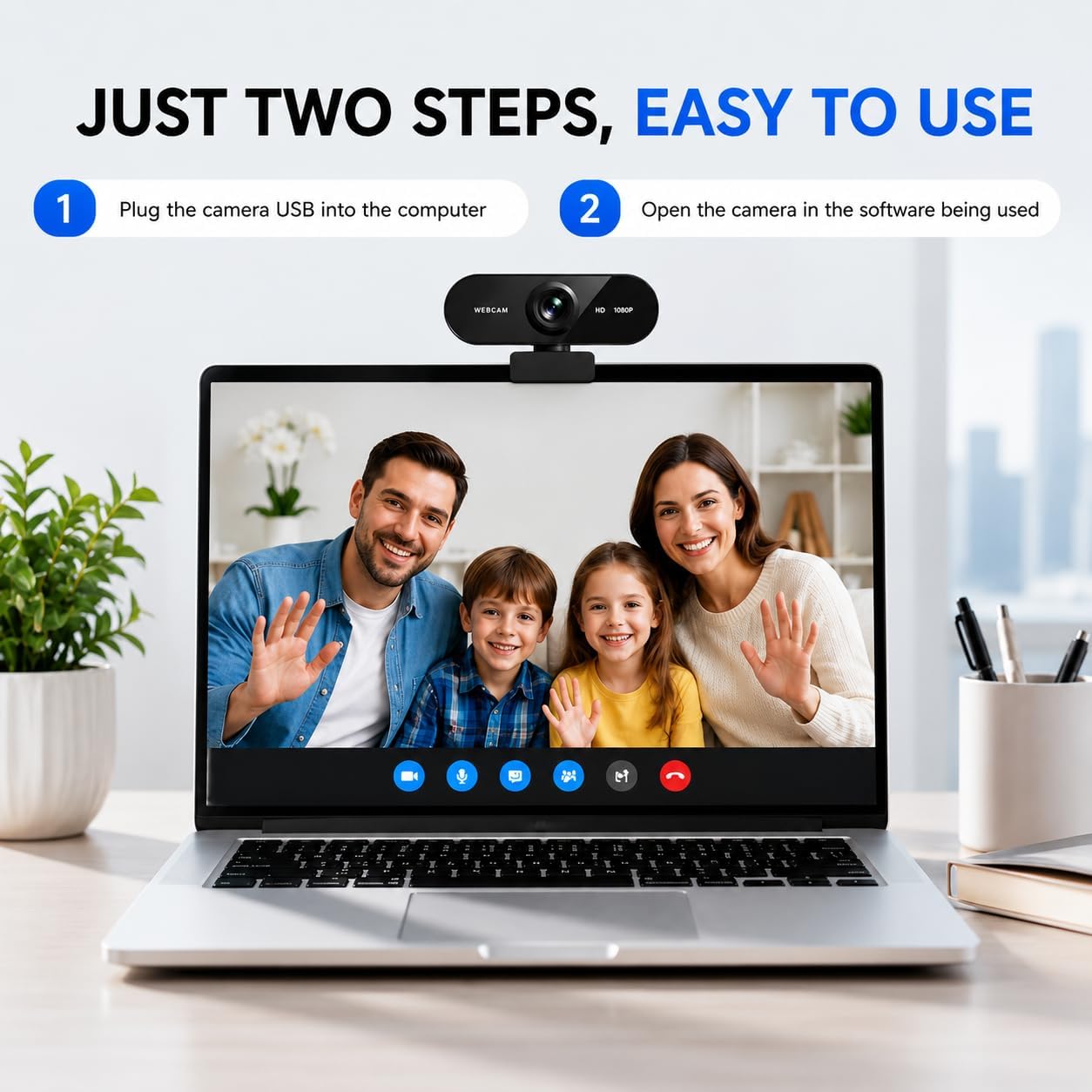 Gritto 1080P HD Webcam with Auto Focus & Microphone, 30FPS Computer Camera, USB Plug-and-Play with Type-C Adapter, 360° Rotating Webcam for Zoom Meetings, Teams, Streaming & Online Classes