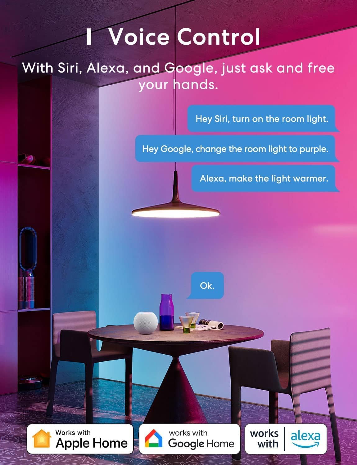 meross Smart Light Bulb 2 Pack, Dimmable E26 Multicolor Smart WiFi LED Bulb