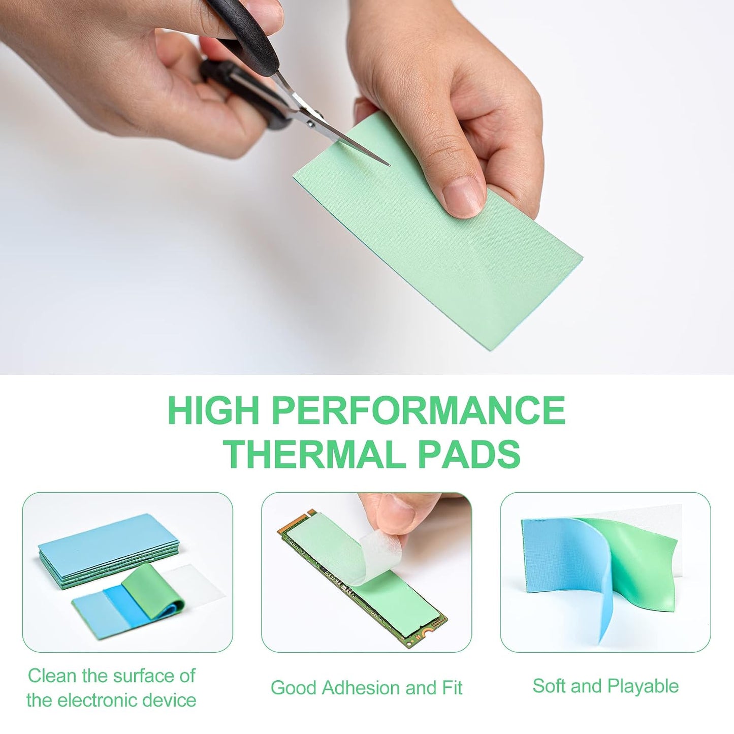 Aairhut Thermal Pad 20W/m.K, 100x50x1mm Silicone Cooling Pad Non Conductive Heat Resistance Soft Sticky Cover with Dual Self-Adhesive Films for PC Laptop PS4/PS5/SSD/RAM - 1 Pad