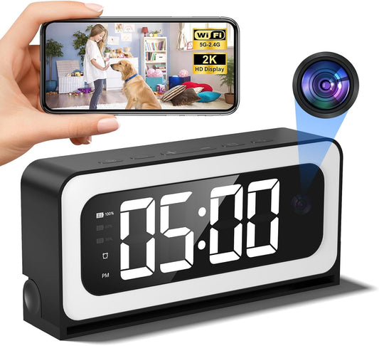 2K Alarm Clock Camera,5G&2.4G WiFi Nanny Cam Wireless Indoor Camera,Cameras for Home Security,AI Human Detection,Color Night Vision for Home/Pet