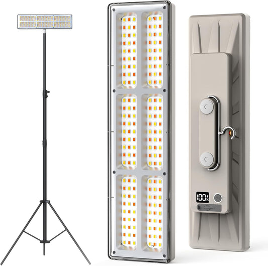 Portable Rechargeable LED Work Light with Tripod Stand, 10000mAh Battery Powered Dimmable Cordless Megnetic Camping Lamps for Sports/Car /Emergency/Garage/Fish