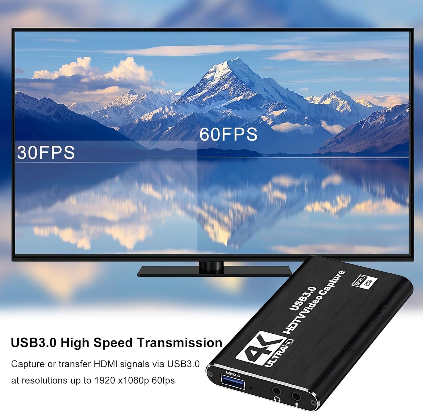 4K Capture Card Game Capture Card 1080P 60FPS for Streaming | Capturadora De Video For Game Recording Live Streaming Broadcasting Supports Microphone Input and 3.5MM Headphone Output