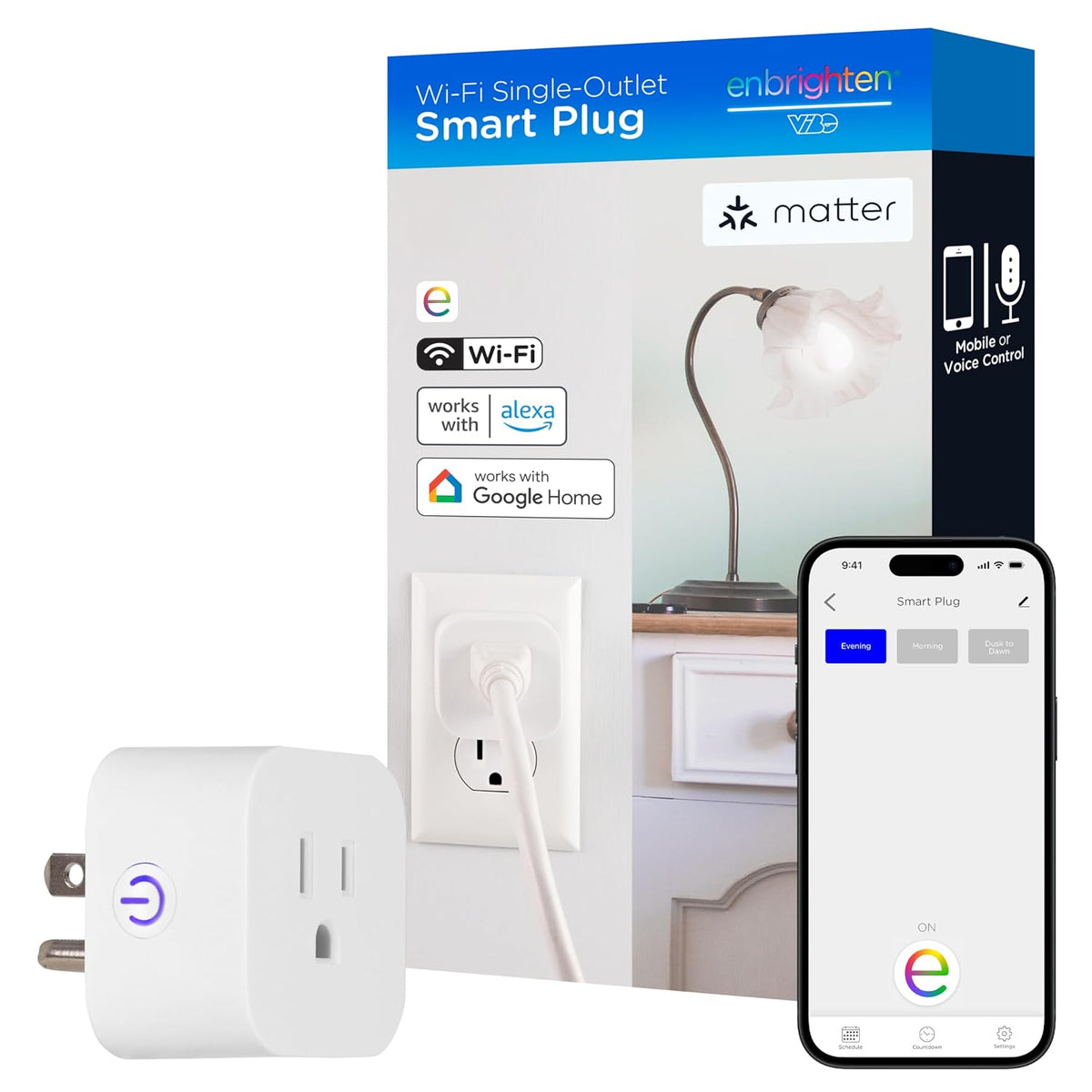 Enbrighten Matter Indoor Smart Plug, 1 Grounded Outlet, White, 1 Pack