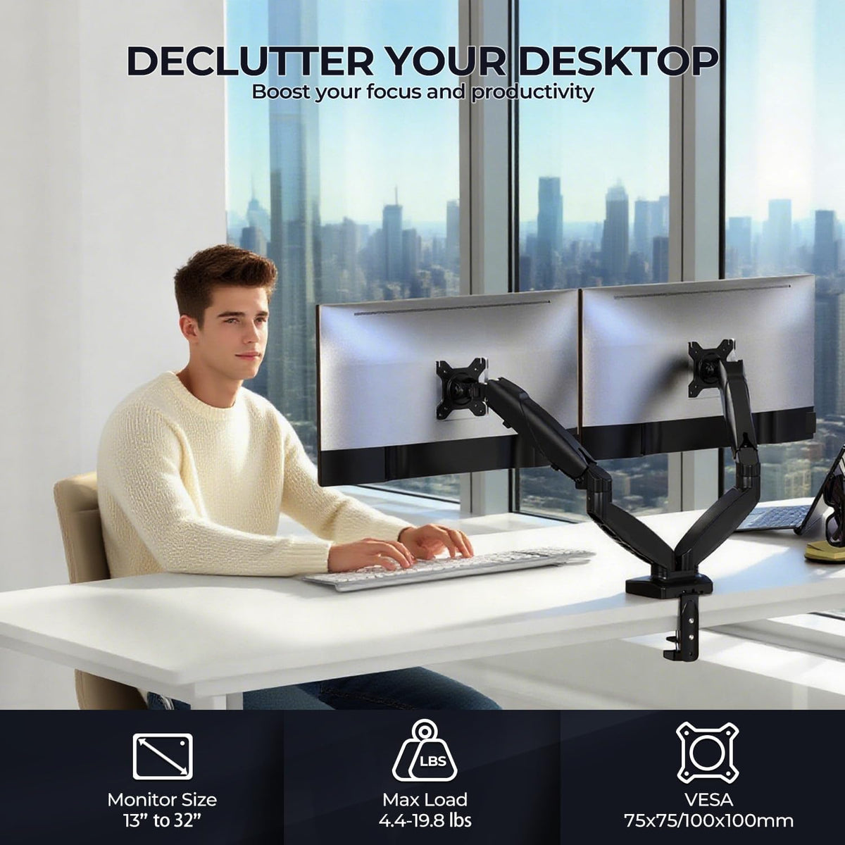 Dual 24-27 Inches Monitors Mount Arms for Desk