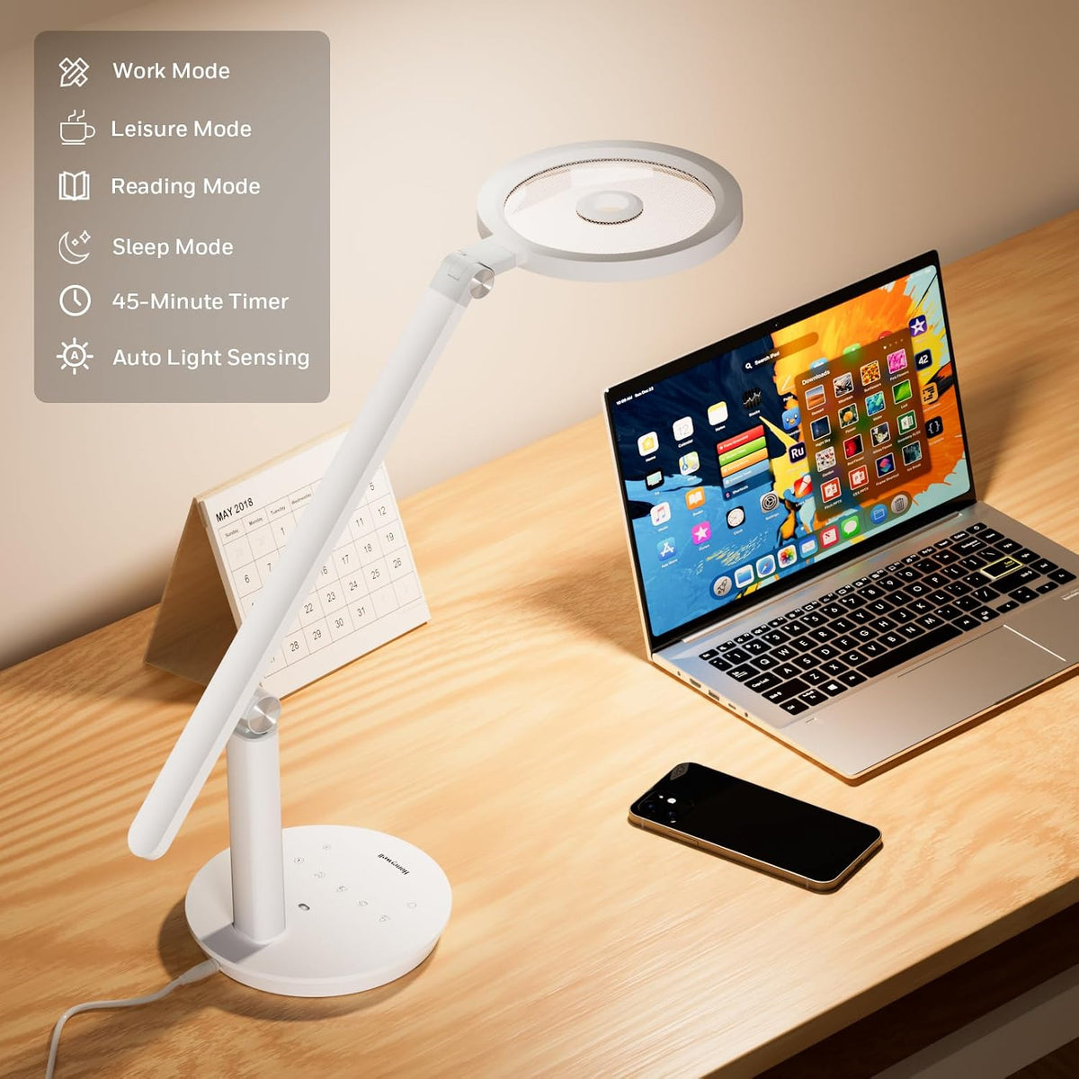Honeywell H6 Desk Lamp for Home Office, Dimmable Reading Table Light, White