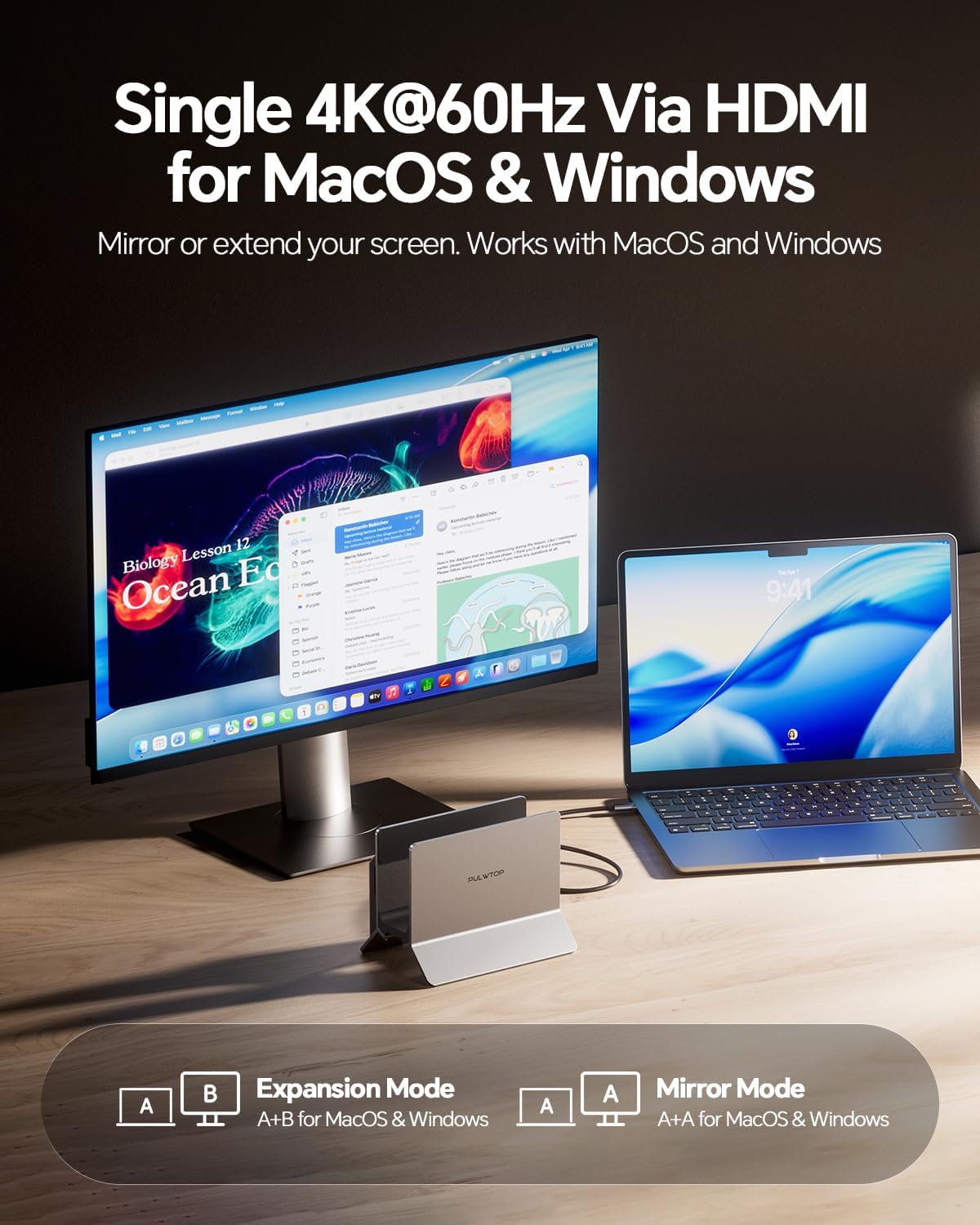 11-in-1 Vertical USB-C Docking Station with M.2 NVME SSD Enclosure