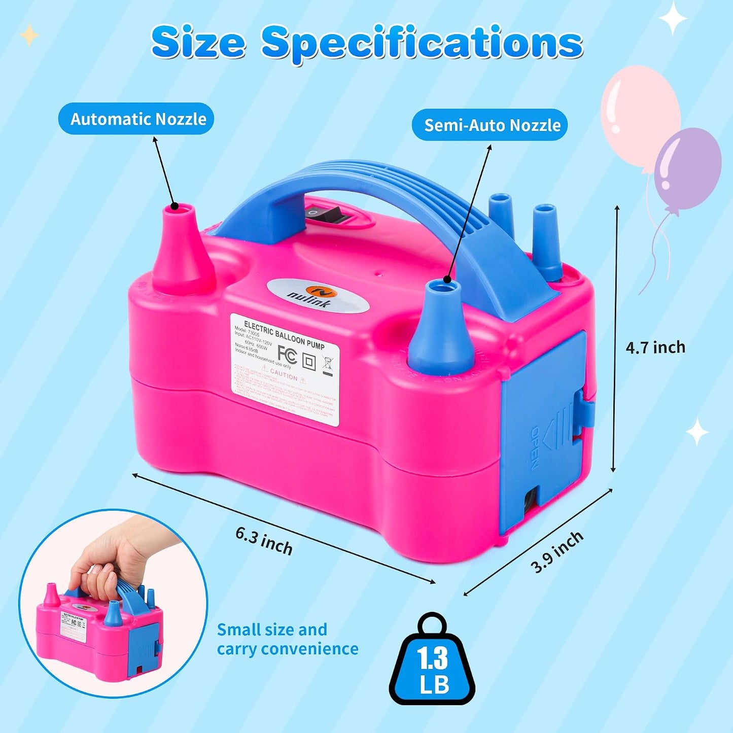 Electric Balloon Pump, Portable Electric Balloon Blower Machine Balloon Air Pump Dual Nozzle 110V 600W Balloon Inflator for Party Decorations