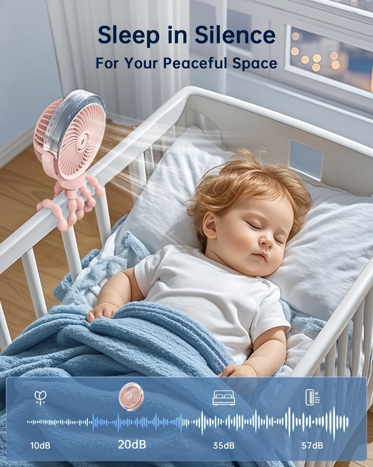 SWEETFULL Misting Stroller Fan – Portable Baby Fan with Spray Cooling, 4 Speeds, Quiet Rechargeable Fans for Travel, Outdoor, Golf Cart, Car Seat, Beach (Pink)