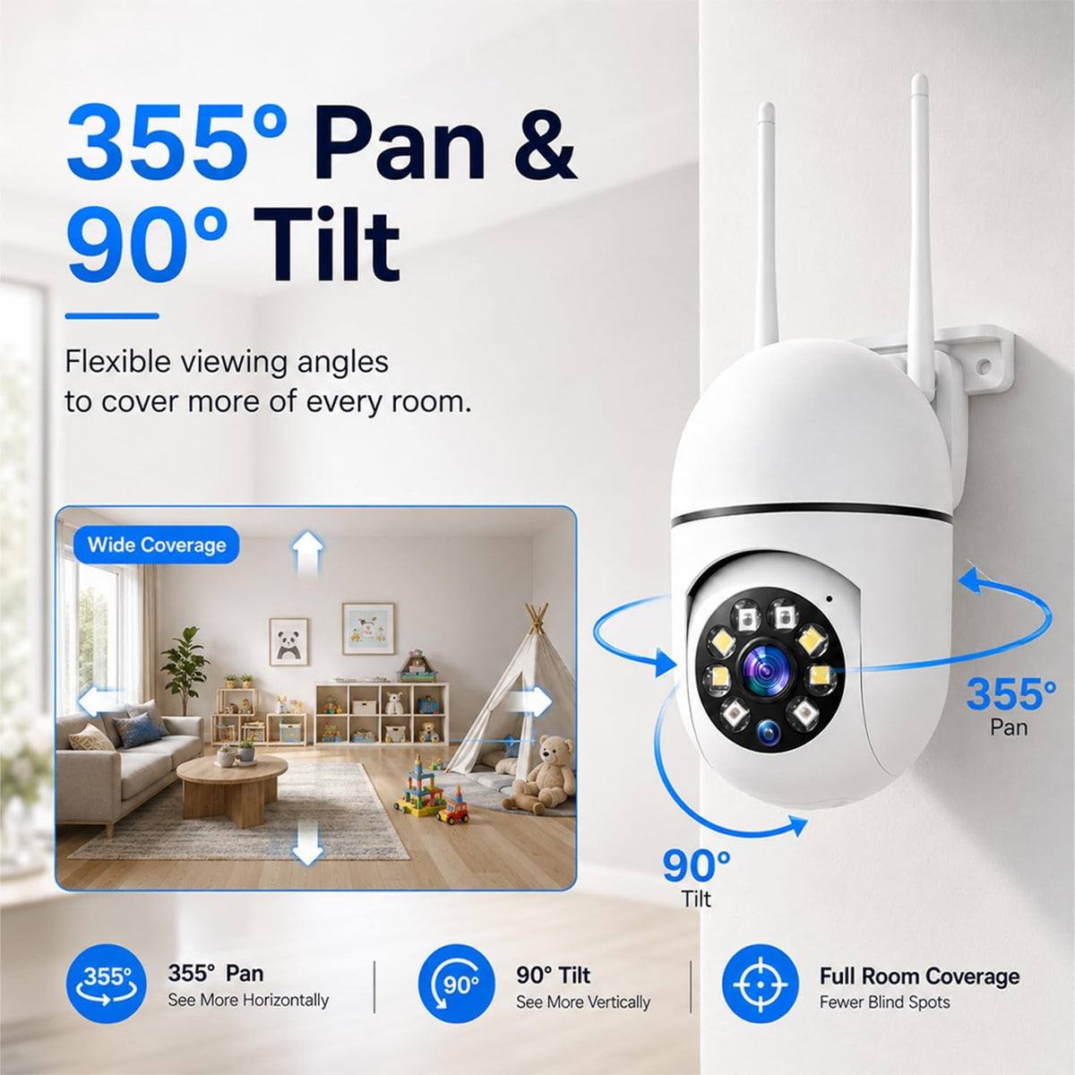 Hawkray 2 Pack Indoor Home Security Camera, Plug-in WiFi, 2.4&5GHz Dual Band, 360° Pan Tilt, Color Night Vision, Two-Way Audio