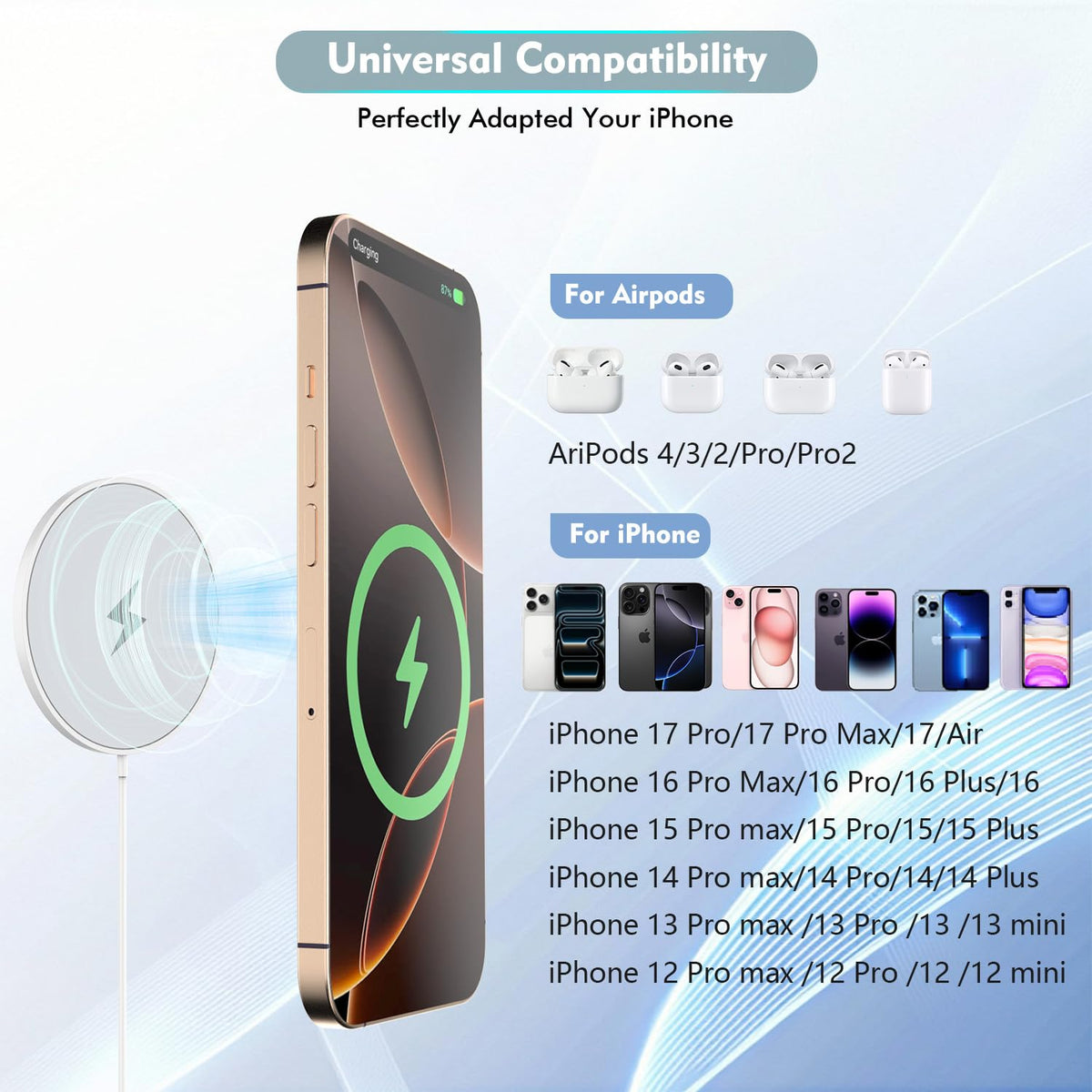 [Apple MFi Certified]Long Magnetic Wireless iPhone Charger,10FT Mag Safe Charger Mag-Safe Charging Magnet Charge Pad 10Feet 2Pack for iPhone 17 Pro Max/17Pro/iPhone 16ProMax/16Plus/15/14/13/12/AirPods
