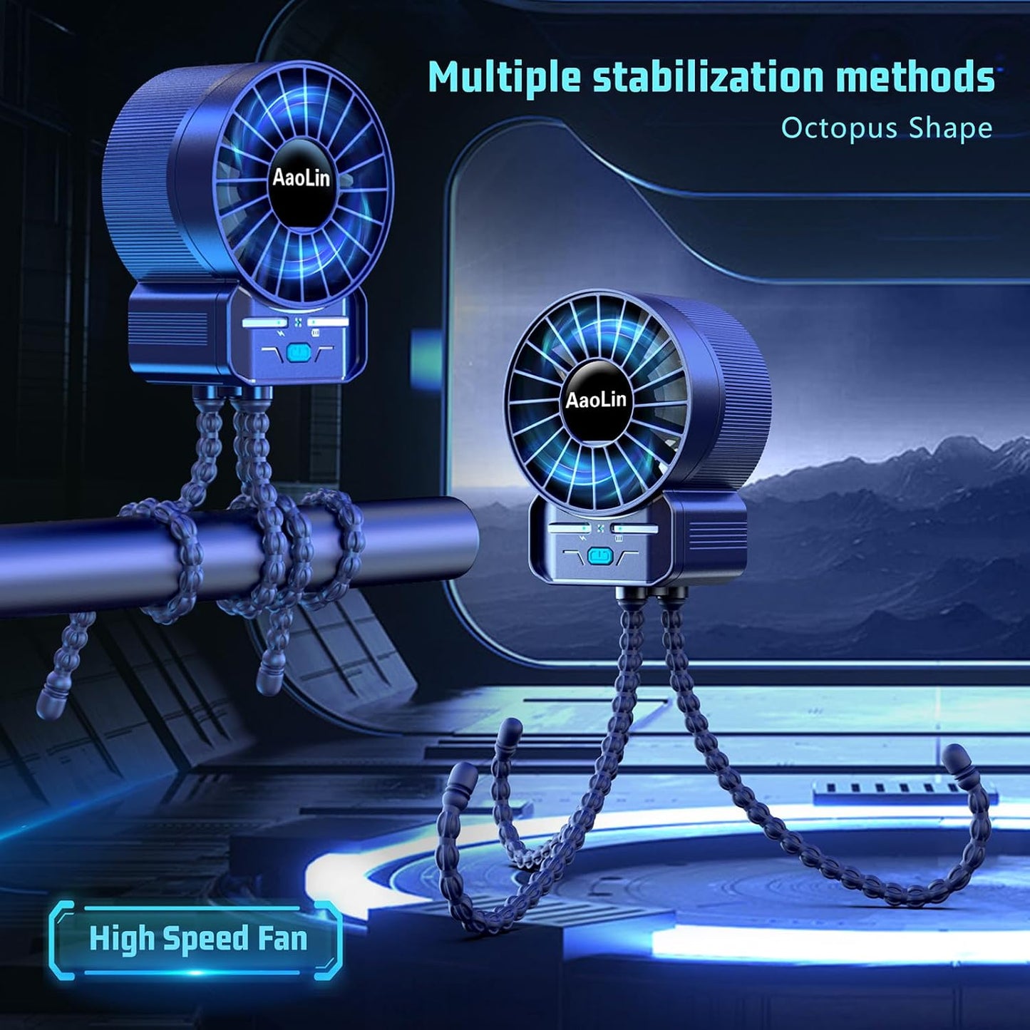multifunctional USB rechargeable portable stroller small fan 4 speed 6600rpm high speed mini small handheld cooling fan extended flexible tripod for desktop wrap crib bike treadmill car kids gift