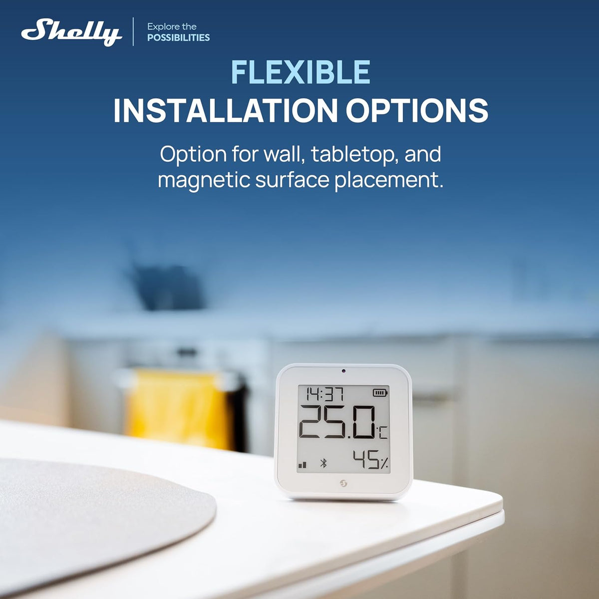 Shelly BLU H&T Display ZB White, Bluetooth & Zigbee Operated Temperature & Humidity Levels Sensor, E-Paper Display, Home Assistant, Alexa, Google Home, Real-Time Monitoring, Long-Life Battery