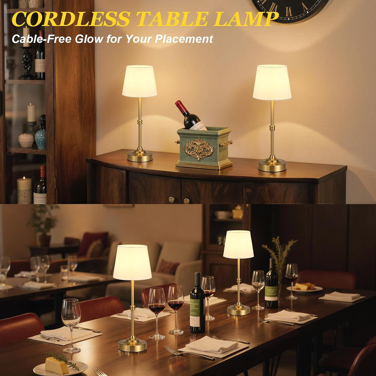 Kakanuo Cordless Table Lamp, Rechargeable Battery Operated, Brass, 1 Pack | 4000mAh Battery, USB-C Charging, 3000K Warm Light, Touch Control, Stepless Dimming, Bedside, Dining Table, Living Room