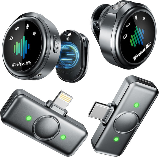 Magnetic Wireless Microphone for iPhone: Wireless lavalier Microphone for Android with Intelligent Noise Reduction Hi-Fi Recording Vlogging Recording for Content Creator