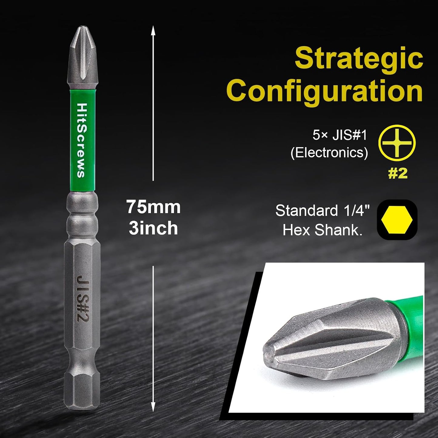 JIS Screwdriver #2 Magnetic Anti-Slip Impact Driver Bits 3 inch - 5 PCS | Japanese Cross Point Bits #2, Anti Cam-Out Taiwan S2 CNC Tip, High Precision Fit Screws For Tamiya RC, Shimano & Electronics