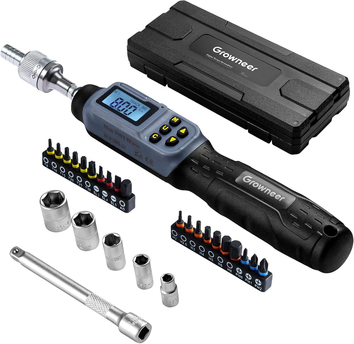 GROWNEER Upgraded Digital Torque Screwdriver, 3.5-70.8 In-lbs/0.4-8 Nm, 1/4'' Drive Inch Pound Rachet Torque Screwdriver Electrician with Buzzer & LED Indicator, Torque Wrench Screwdriver Set