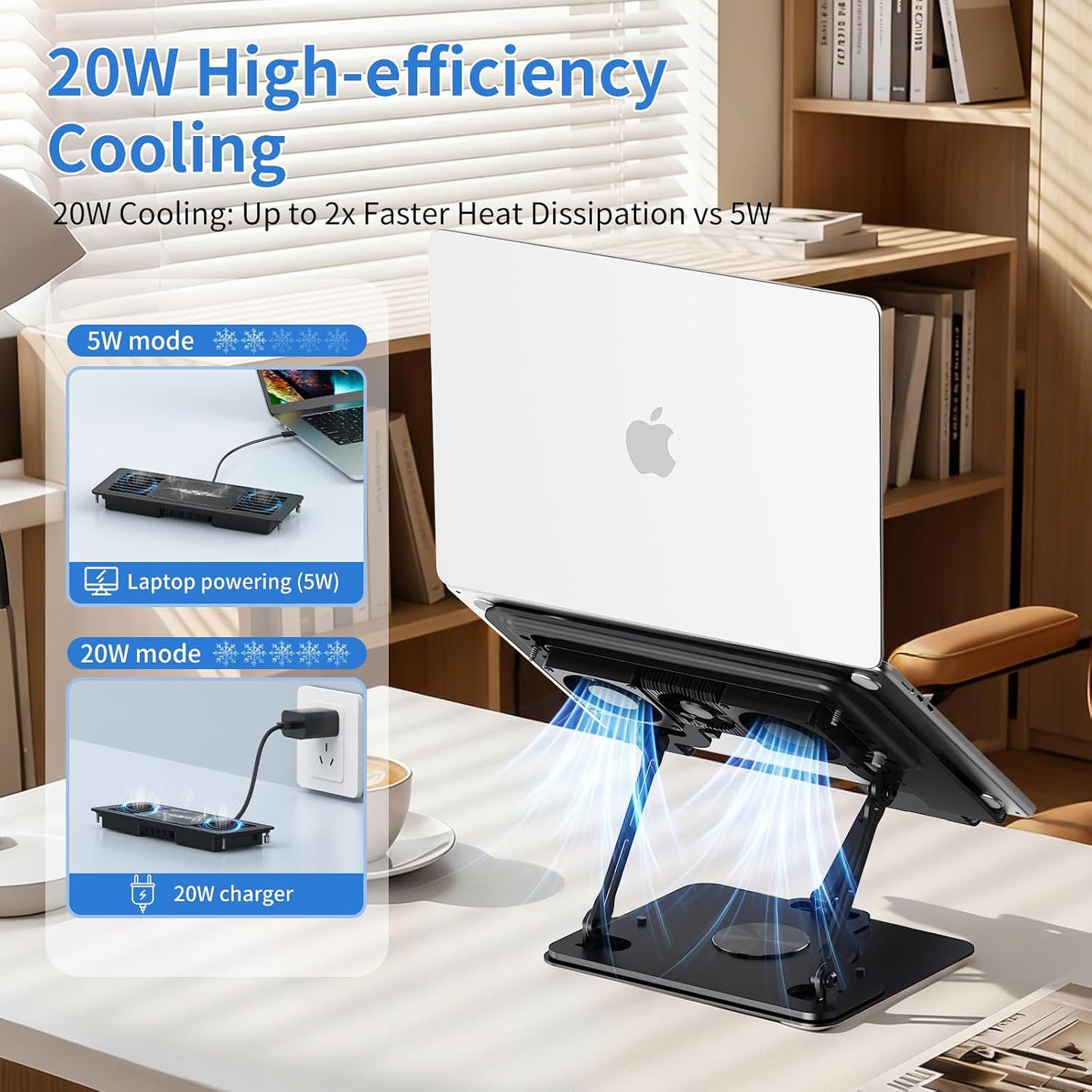 Laptop Cooling Pad with Detachable Fan & Cooler, 2-in-1 Laptop & Phone Stand, Adjustable Angle, 360° Rotatable Base, Carbon Steel, Ultra-Quiet & Super Sturdy for Laptop (Black)