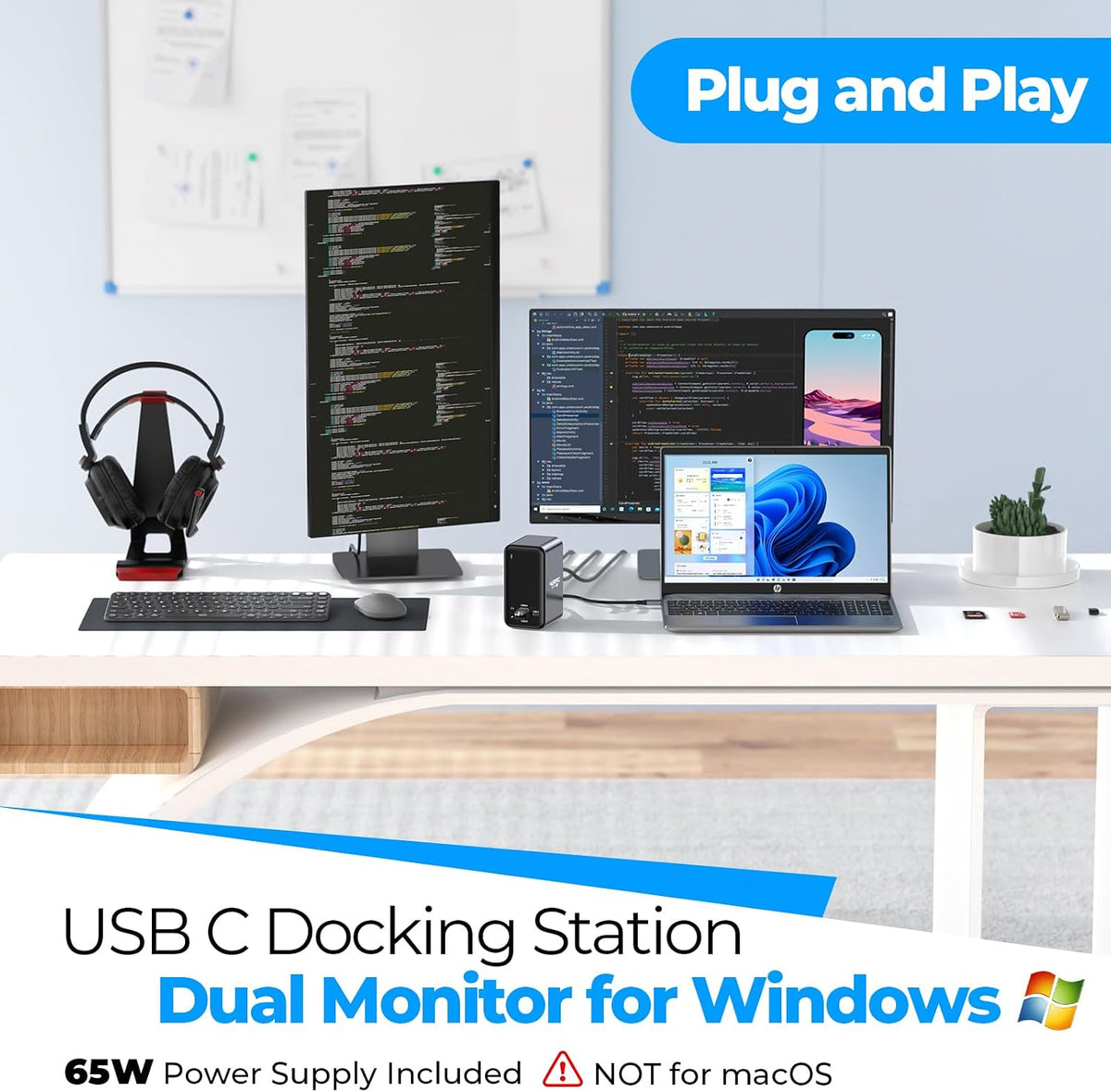 4URPC USB C Docking Station Dual Monitor 7 USB A/C, Plug and Play