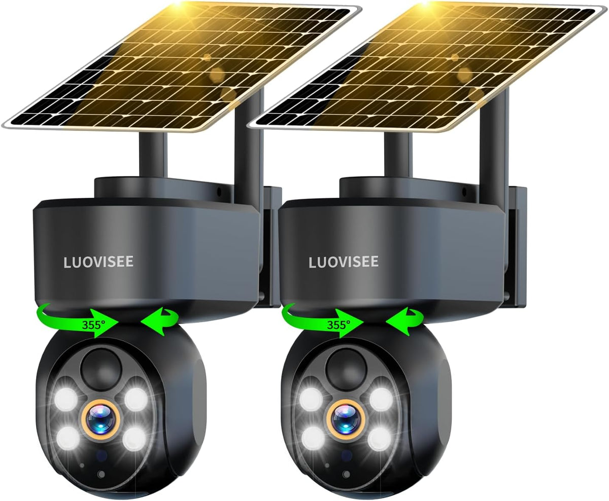 Luovisee WiFi Security Camera Wireless Outdoor 2 Packs,360° PTZ Solar Camera Outdoor Wireless for Home Security,Work with Alexa,AI Motion Detection,PIR Siren,Cloud & SD Card Storage, 2-Way Audio