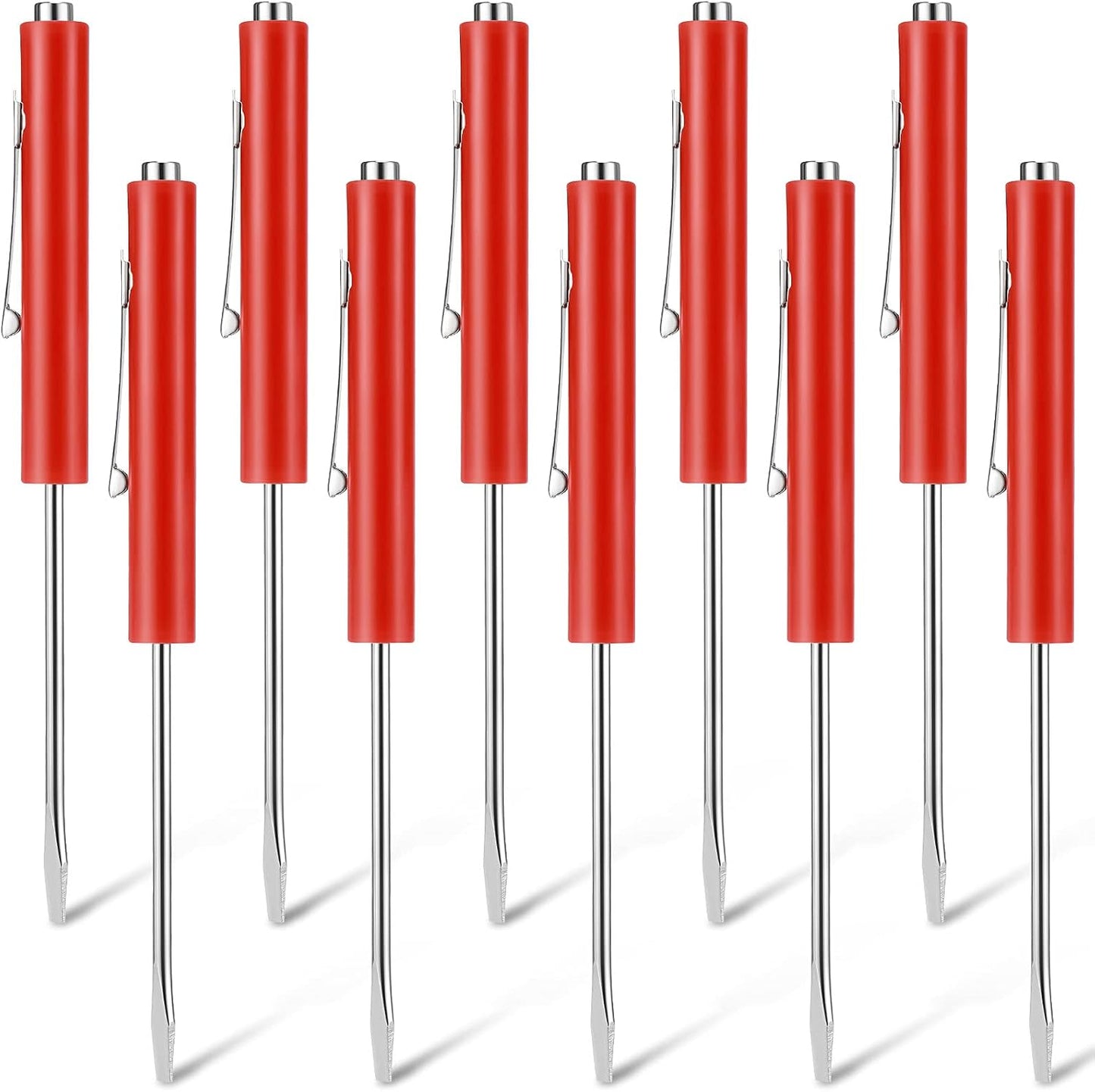 Honoson 10 Pcs Pocket Screwdriver Magnetic Mini Slotted Flathead, Red | Small Slotted Tool with Pocket Clip, Single Blade for Electrician Mechanical Work, Portable Mini Set for Quick Repairs