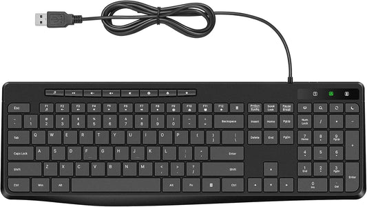 Virfour Wired USB Computer Keyboard, Quiet Keyboard with Multimedia Keys | Virfour Silent Keyboard with Low Profile Chiclet Keys,Spill-Resistant, Anti-Wear Letters,Full Size for Laptop,Desktop
