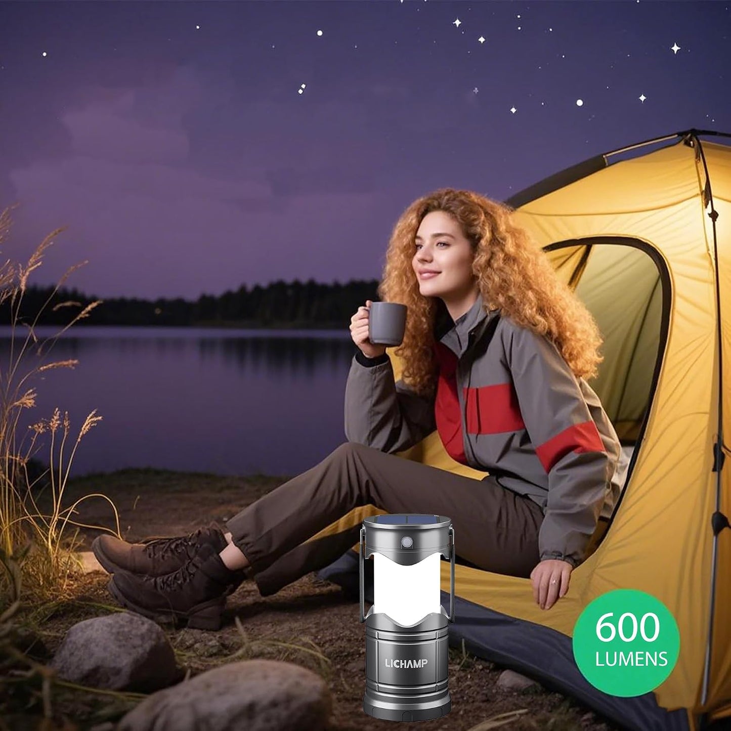 Lichamp 4-Pack Solar Camping Lantern, USB Rechargeable LED Lanterns Battery Powered Pop Up Flashlight Lamps with Three Modes Power for Power Outages Hurricane Supplies Emergency Indoor & Outdoor